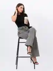 Серый меланж женские джинсы широкие wide leg трубы палаццо