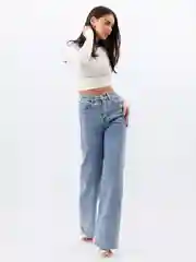 Небесно-голубой женские джинсы широкие wide leg трубы палаццо