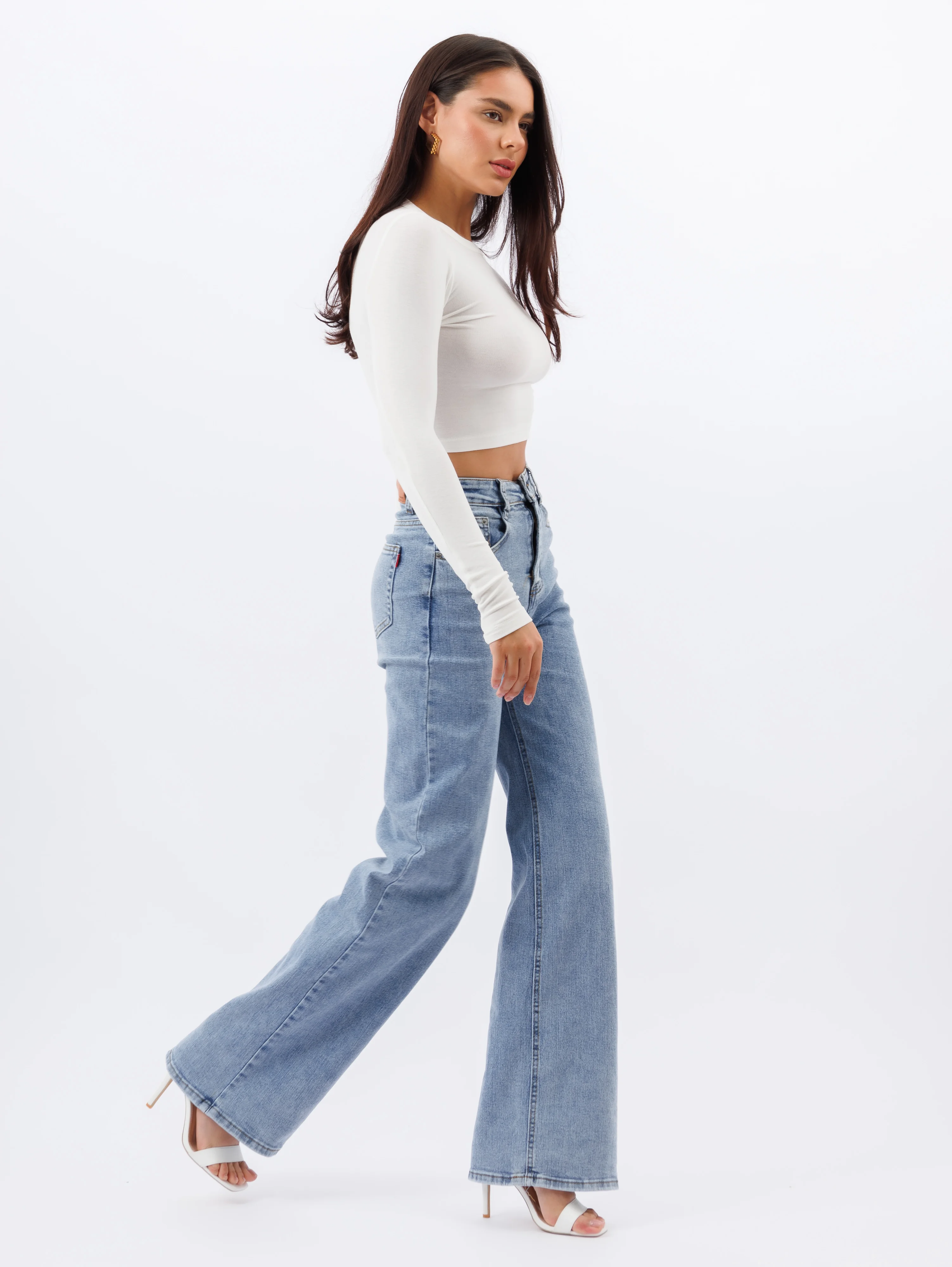 Небесно-голубой женские джинсы широкие wide leg трубы палаццо