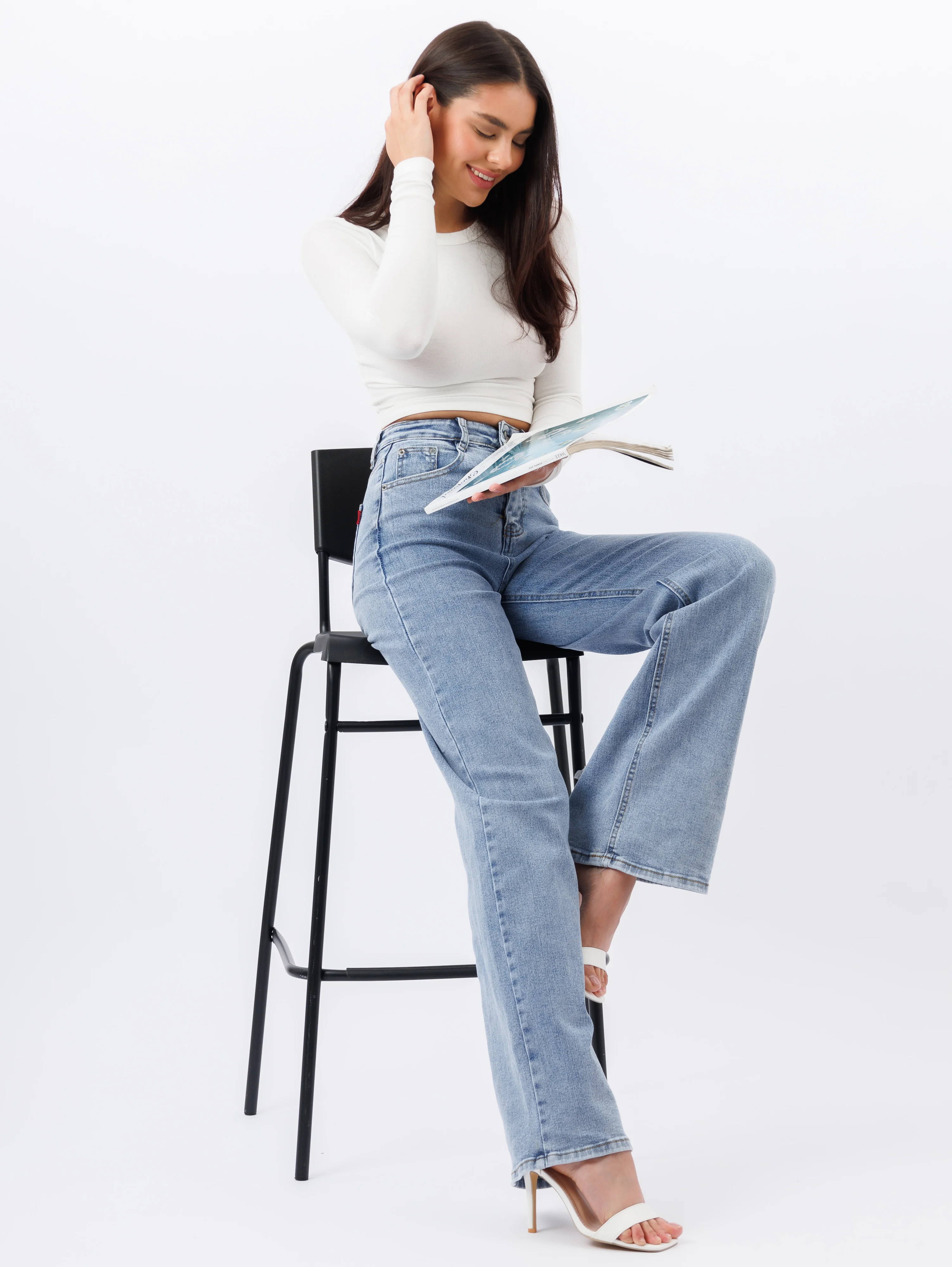 Небесно-голубой женские джинсы широкие wide leg трубы палаццо