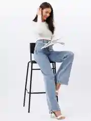 Небесно-голубой женские джинсы широкие wide leg трубы палаццо