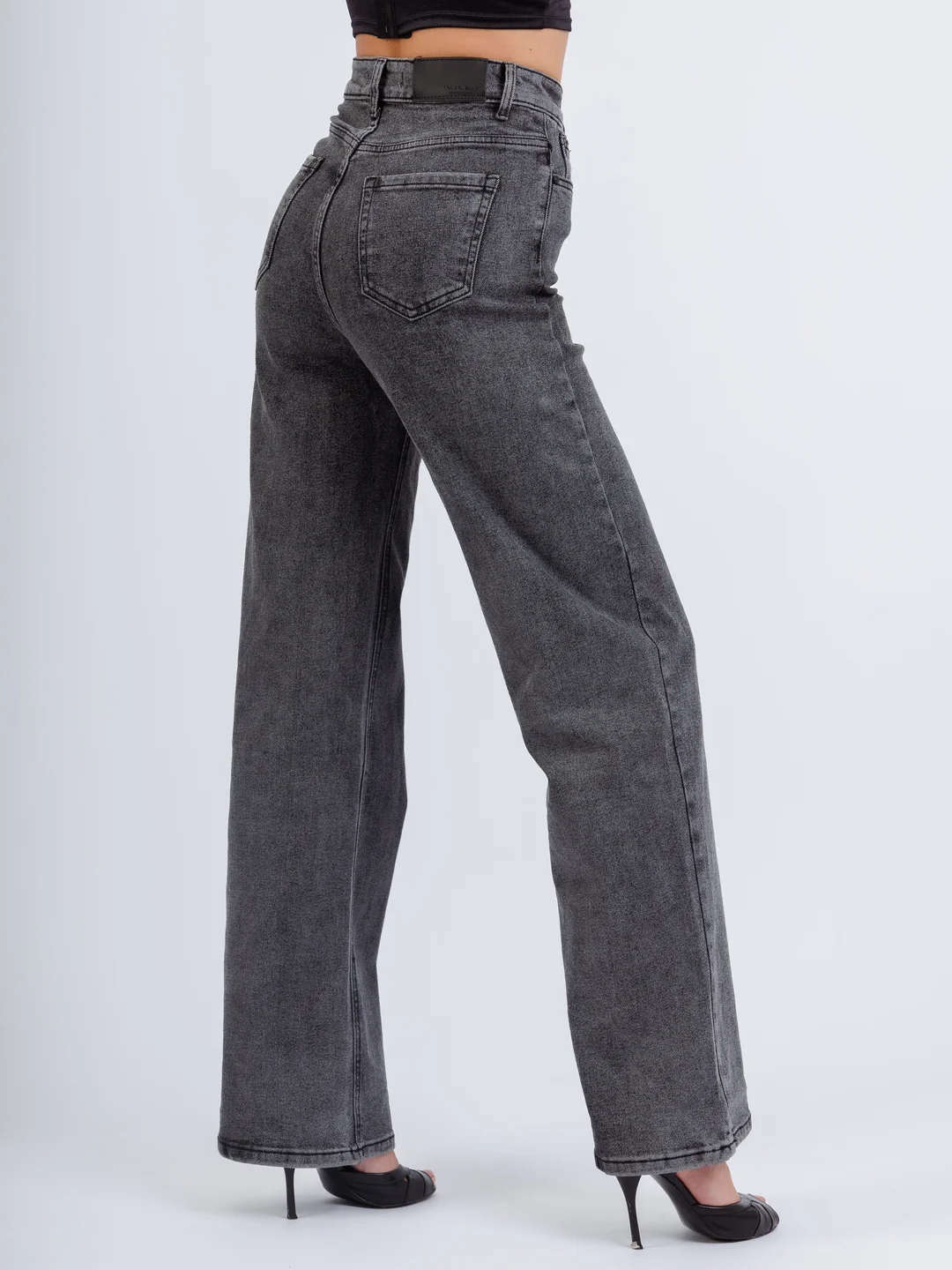 Серый женские джинсы широкие wide leg трубы палаццо