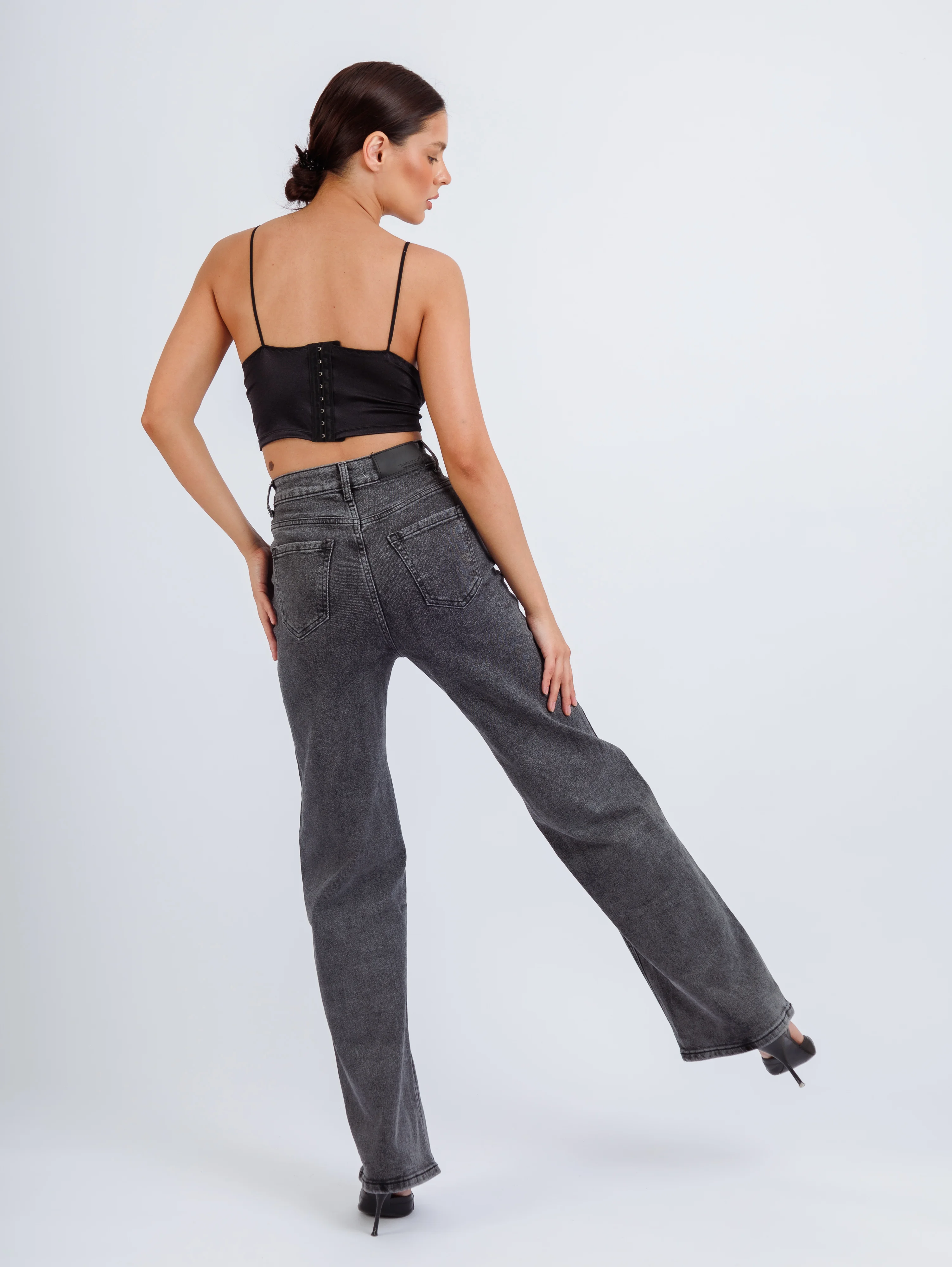 Серый женские джинсы широкие wide leg трубы палаццо