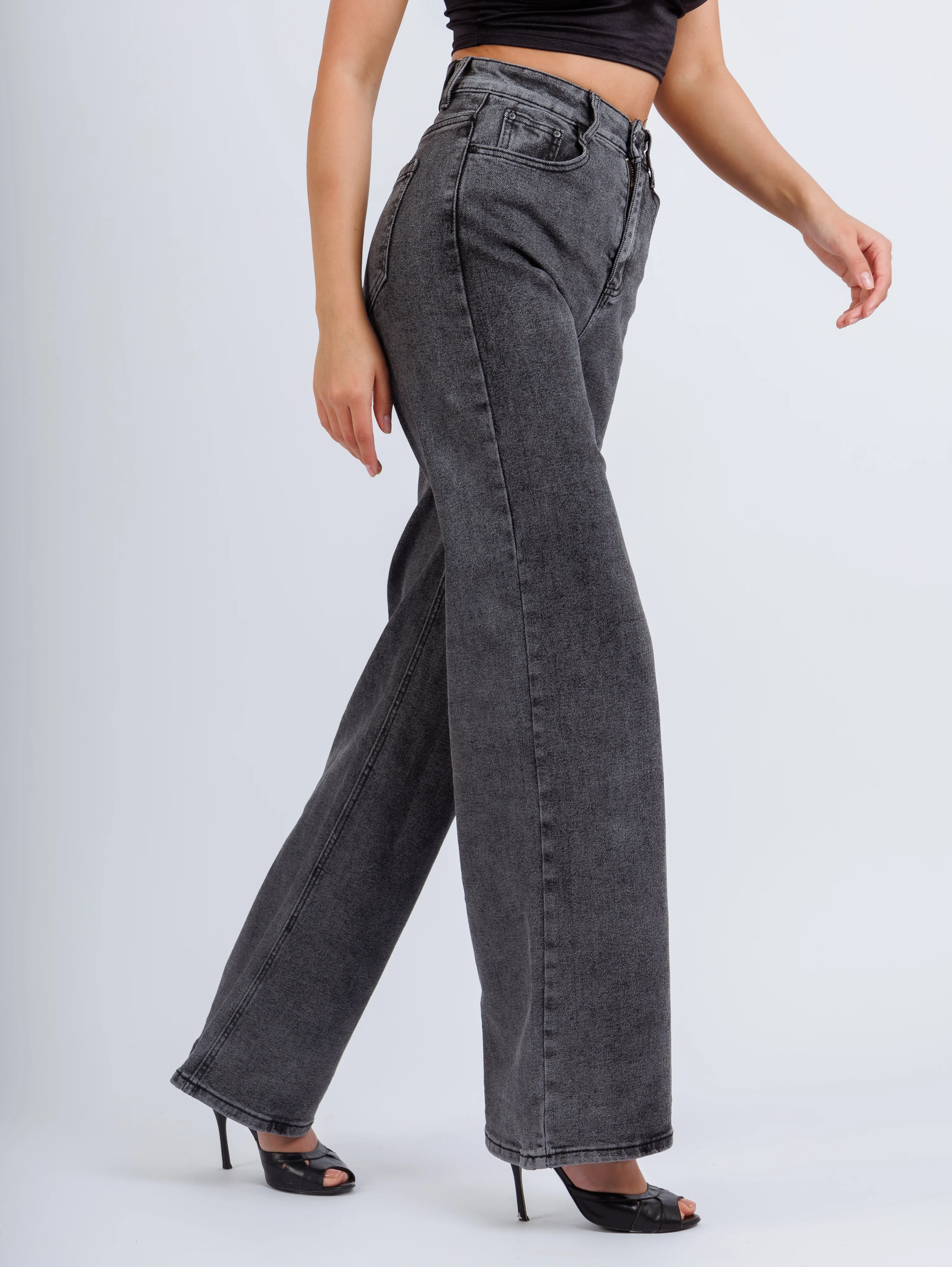 Серый женские джинсы широкие wide leg трубы палаццо