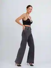 Серый женские джинсы широкие wide leg трубы палаццо