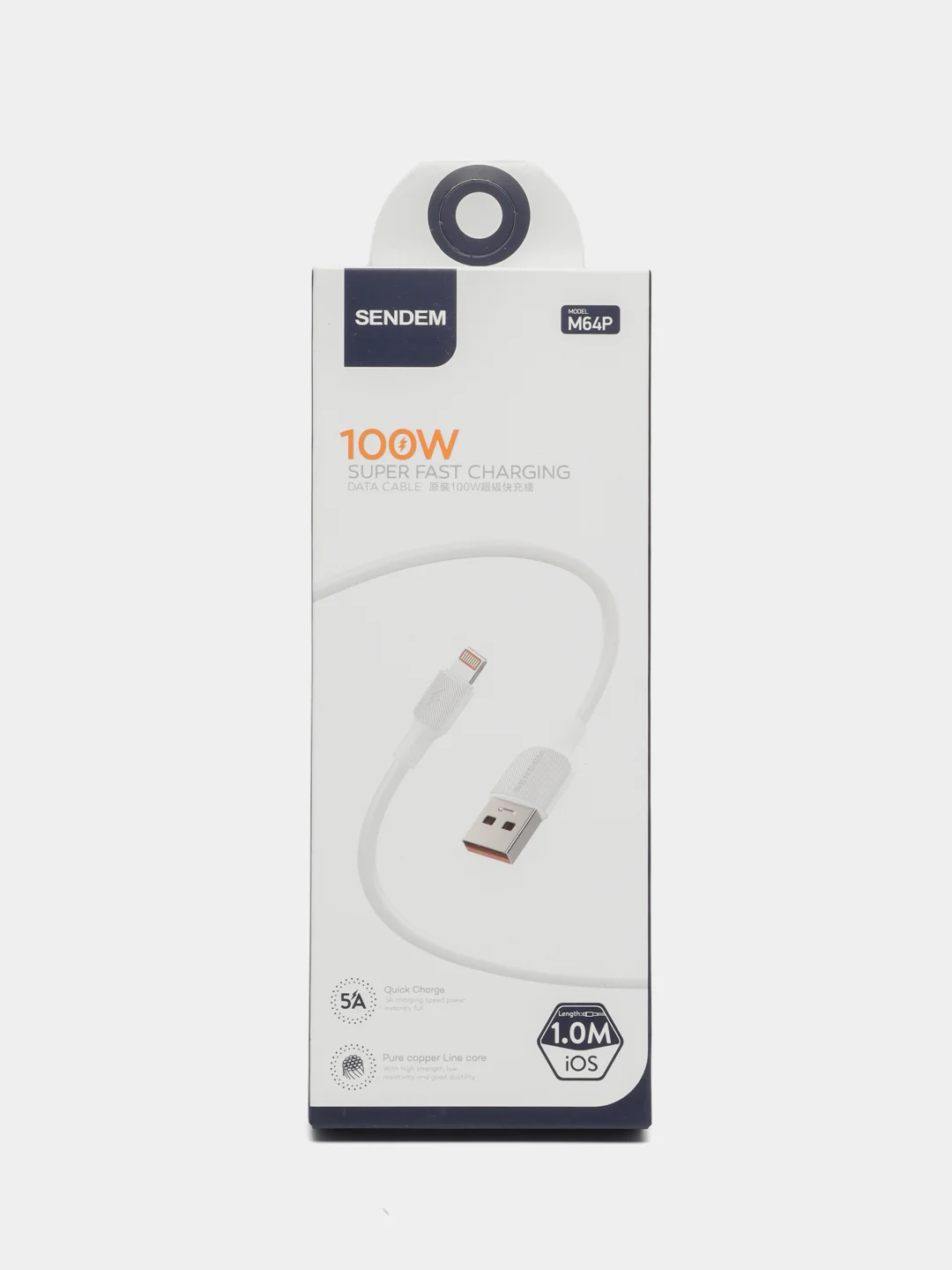 Кабель SENDEM ios, 100w-5А, для быстрой зарядки и передачи данных