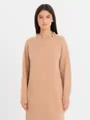 Бежевый платье вязаное с бахромой oversize / платье-свитер оверсайз / платье трикотажное