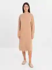 Бежевый платье вязаное с бахромой oversize / платье-свитер оверсайз / платье трикотажное