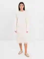 Молочный платье вязаное с бахромой oversize / платье-свитер оверсайз / платье трикотажное