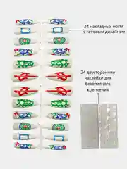 Алый накладные ногти с дизайном, длинные острые, стилеты, с клеевыми наклейками