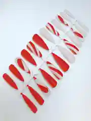 Красный накладные ногти с дизайном, длинные острые, стилеты, с клеевыми наклейками