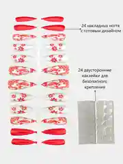 Белый накладные ногти с дизайном, длинные острые, стилеты, с клеевыми наклейками