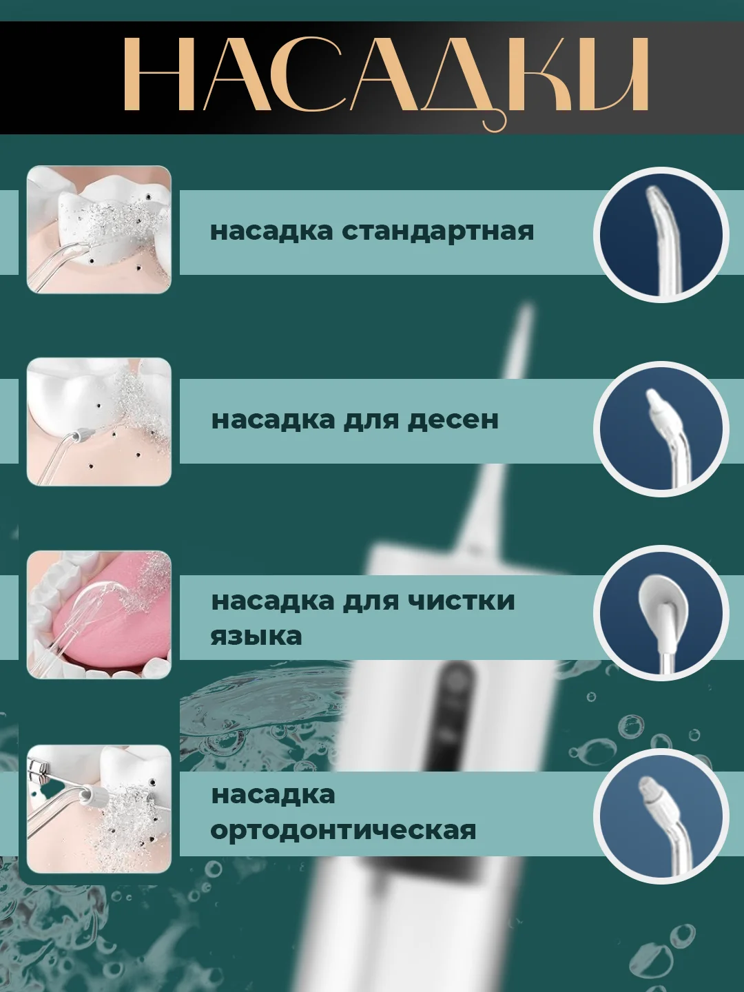 Белый ирригатор для зубов и полости рта, беспроводной портативный