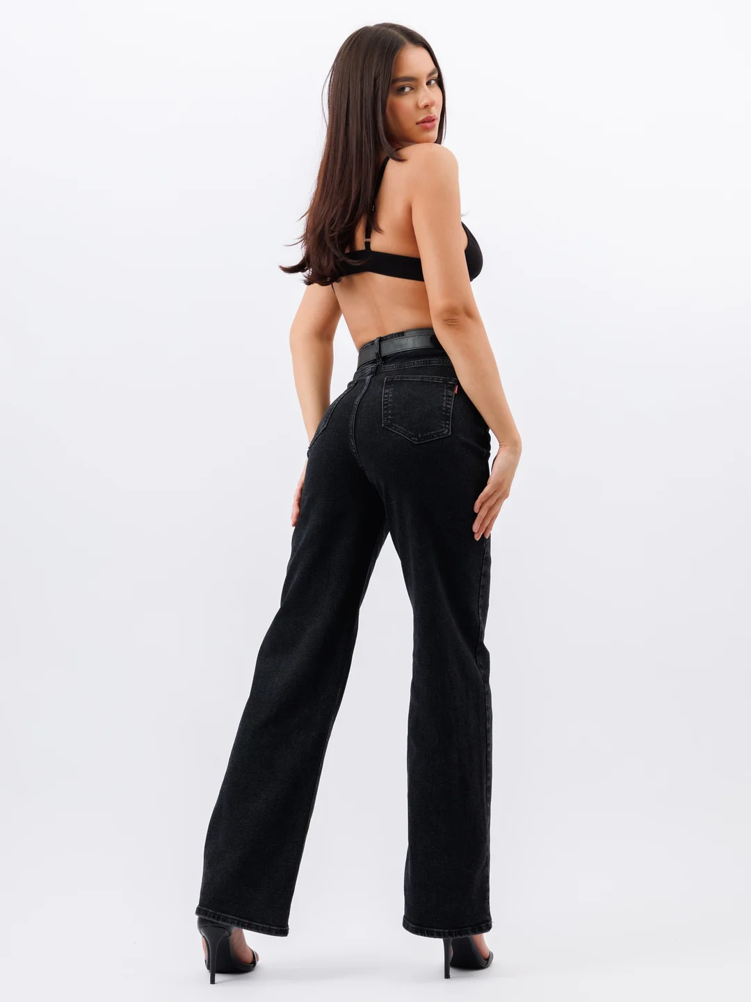 Тёмно-серый женские джинсы широкие wide leg трубы палаццо