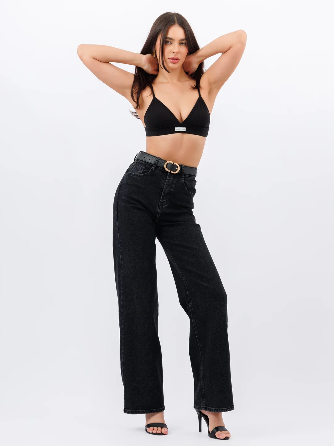 Тёмно-серый женские джинсы широкие wide leg трубы палаццо