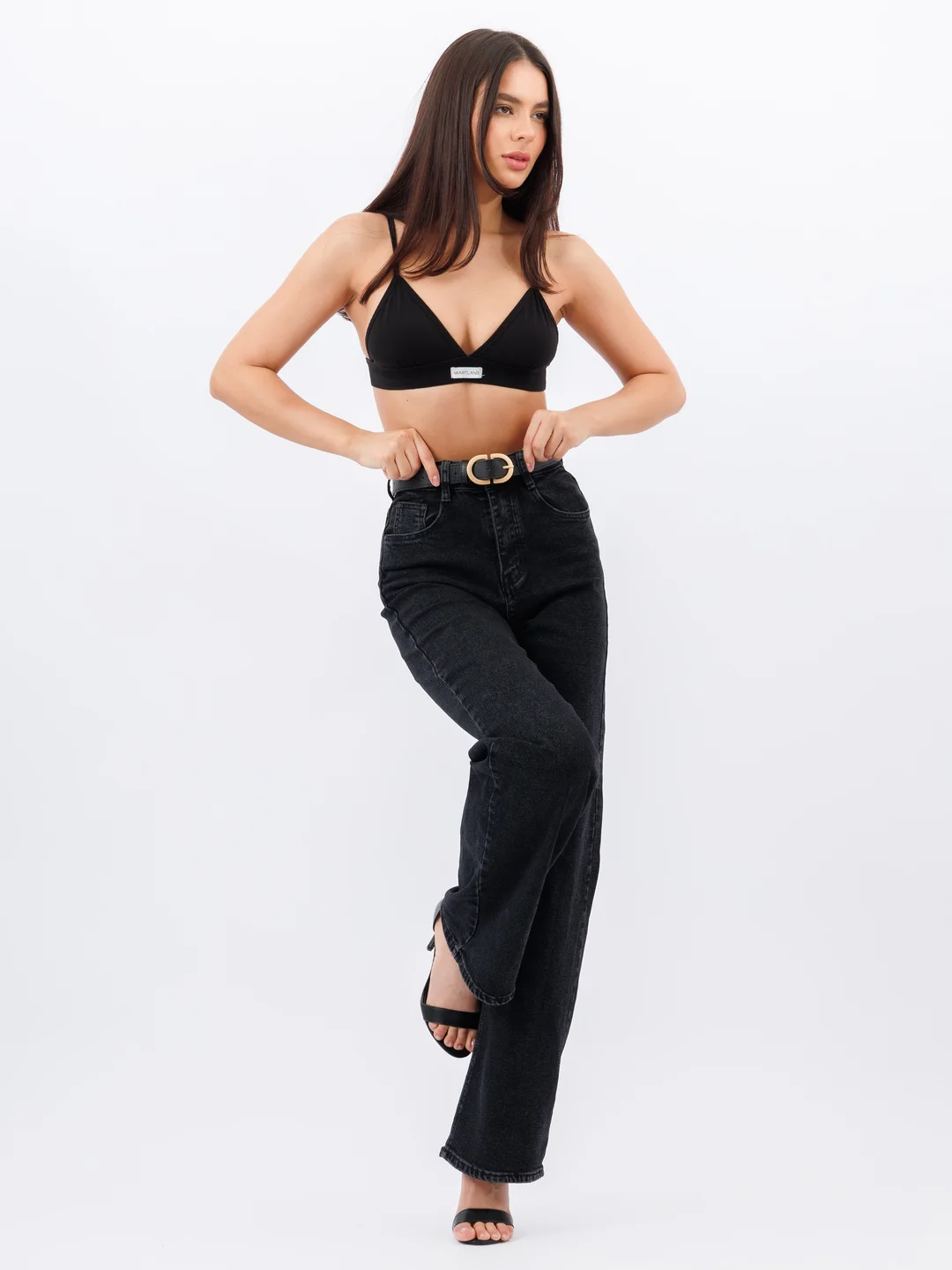 Тёмно-серый женские джинсы широкие wide leg трубы палаццо
