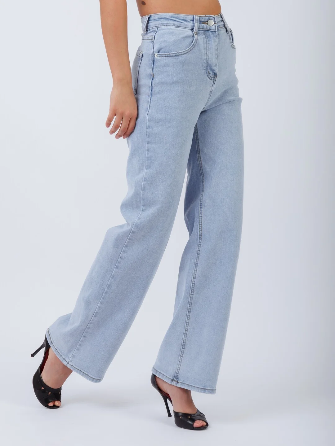 Голубой женские джинсы широкие wide leg трубы палаццо