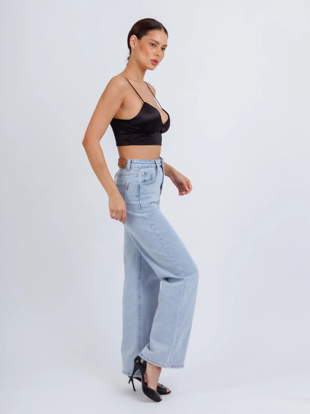 Голубой женские джинсы широкие wide leg трубы палаццо