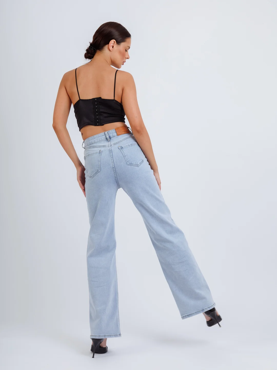 Голубой женские джинсы широкие wide leg трубы палаццо