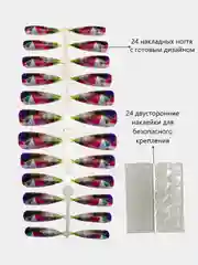 Аметистовый накладные ногти с дизайном, длинные острые, стилеты, с клеевыми наклейками