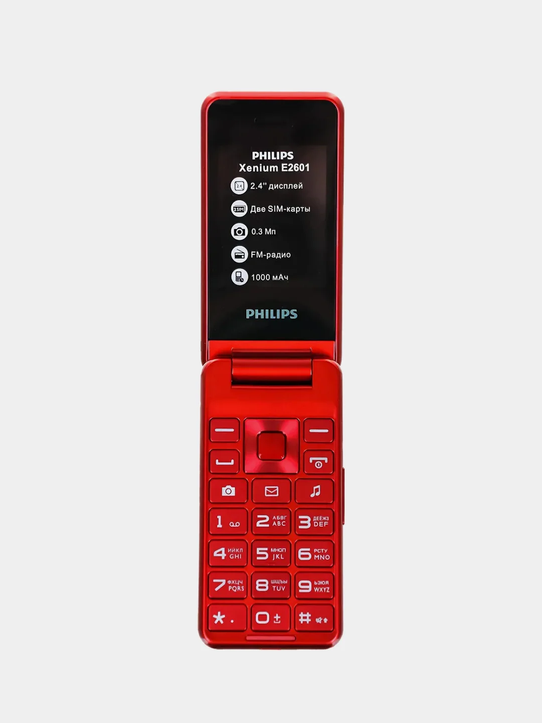 Красный мобильный телефон Philips Xenium E2601