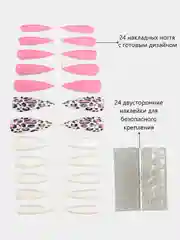 Кораллово-розовый накладные ногти с дизайном, длинные острые, стилеты, с клеевыми наклейками