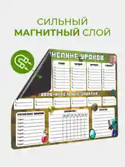 Лесной зеленый магнитное расписание уроков и дополнительных занятий с поверхностью "Пиши-стирай"