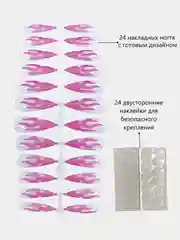 Прозрачный накладные ногти с дизайном, длинные острые, стилеты, с клеевыми наклейками