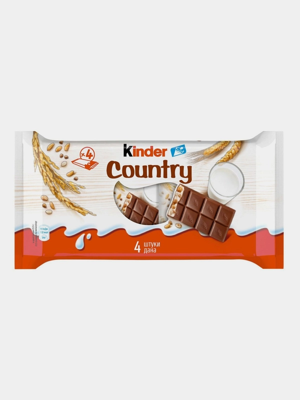 Шоколад Kinder Chocolate Country со злаками, 4 штуки по 23.5г