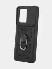 Черный чехол для Xiaomi 13T 13T Pro противоударный КАРТОФАН пластиковый с кольцом-магнитом шторка