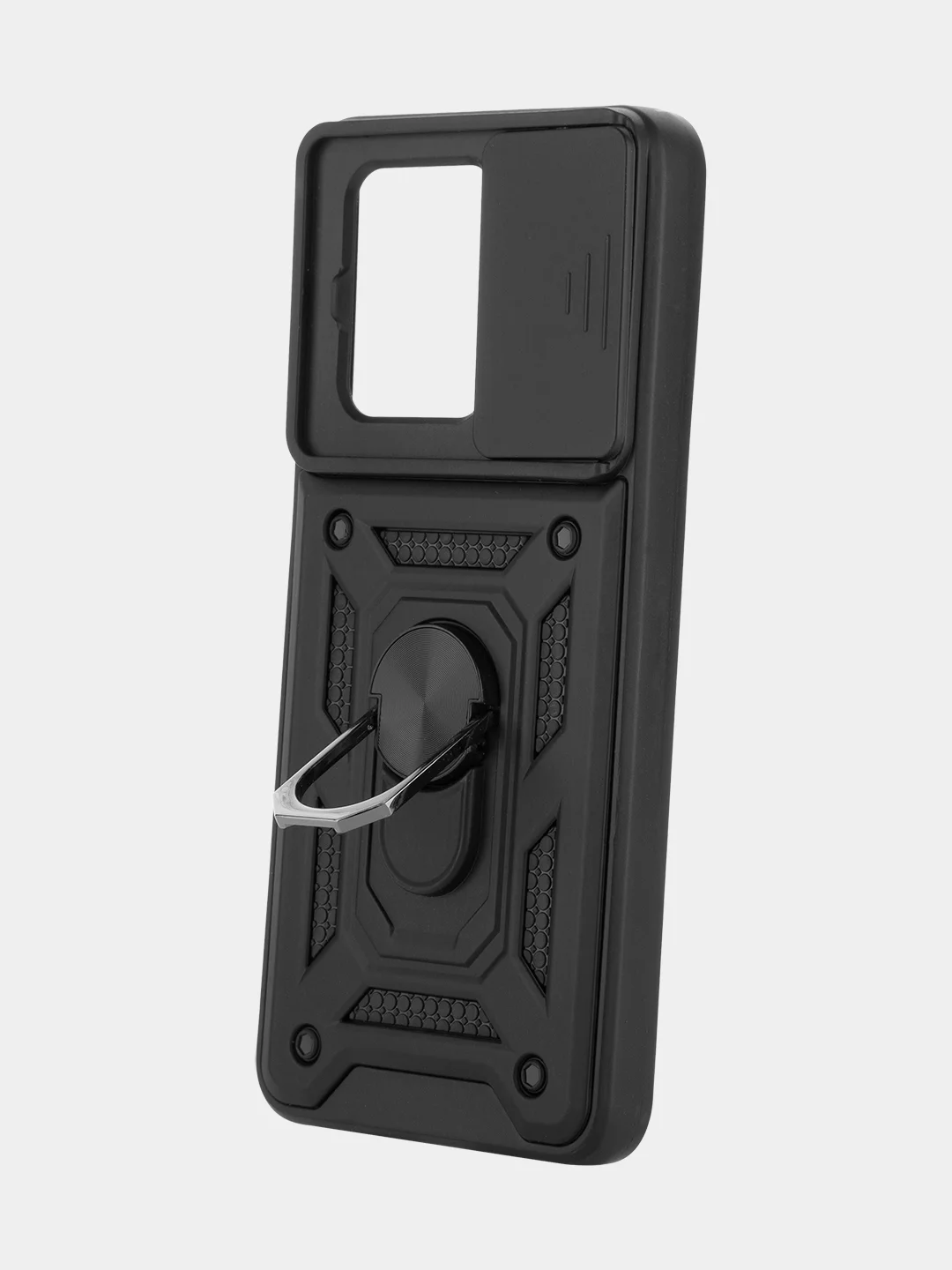 Черный чехол для Xiaomi 13T 13T Pro противоударный КАРТОФАН пластиковый с кольцом-магнитом шторка