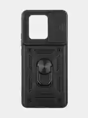 Черный чехол для Xiaomi 13T 13T Pro противоударный КАРТОФАН пластиковый с кольцом-магнитом шторка