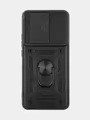 Черный чехол для Xiaomi 13T 13T Pro противоударный КАРТОФАН пластиковый с кольцом-магнитом шторка