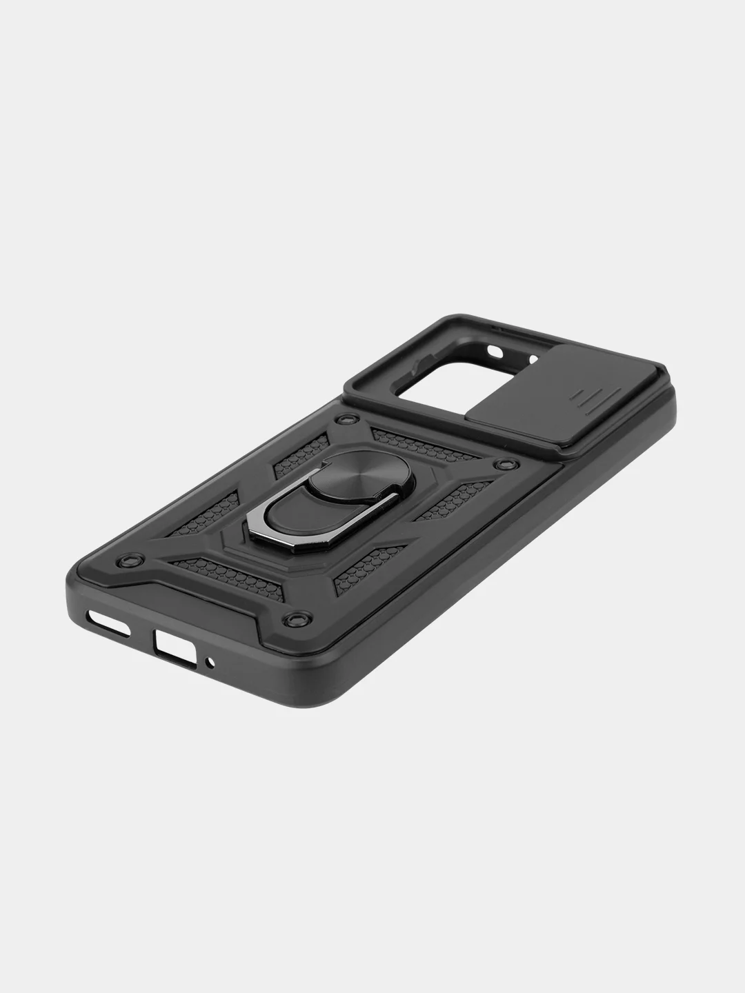 Черный чехол для Xiaomi 13T 13T Pro противоударный КАРТОФАН пластиковый с кольцом-магнитом шторка