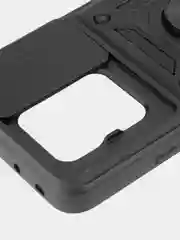 Черный чехол для Xiaomi 13T 13T Pro противоударный КАРТОФАН пластиковый с кольцом-магнитом шторка