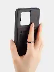 Черный чехол для Xiaomi 13T 13T Pro противоударный КАРТОФАН пластиковый с кольцом-магнитом шторка