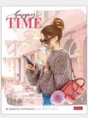 Тетрадь А5, 48 л. HATBER, скоба, клетка, матовая ламинация, Happy time (5 видов в спайке)