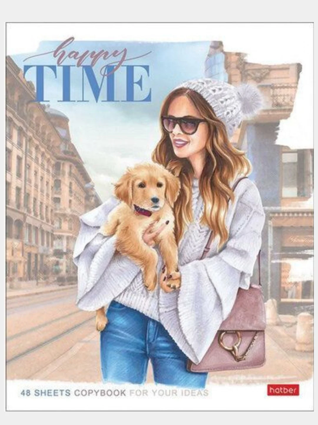 Тетрадь А5, 48 л. HATBER, скоба, клетка, матовая ламинация, Happy time (5 видов в спайке)