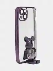 Чехол на Айфон с BearBrick медведем держателем подставкой IPhone 12 синий