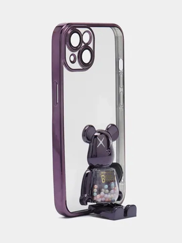 Чехол на Айфон с BearBrick медведем держателем подставкой IPhone 12 синий