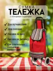 Красный сумка-тележка на колесах с откидным сиденьем для пожилых