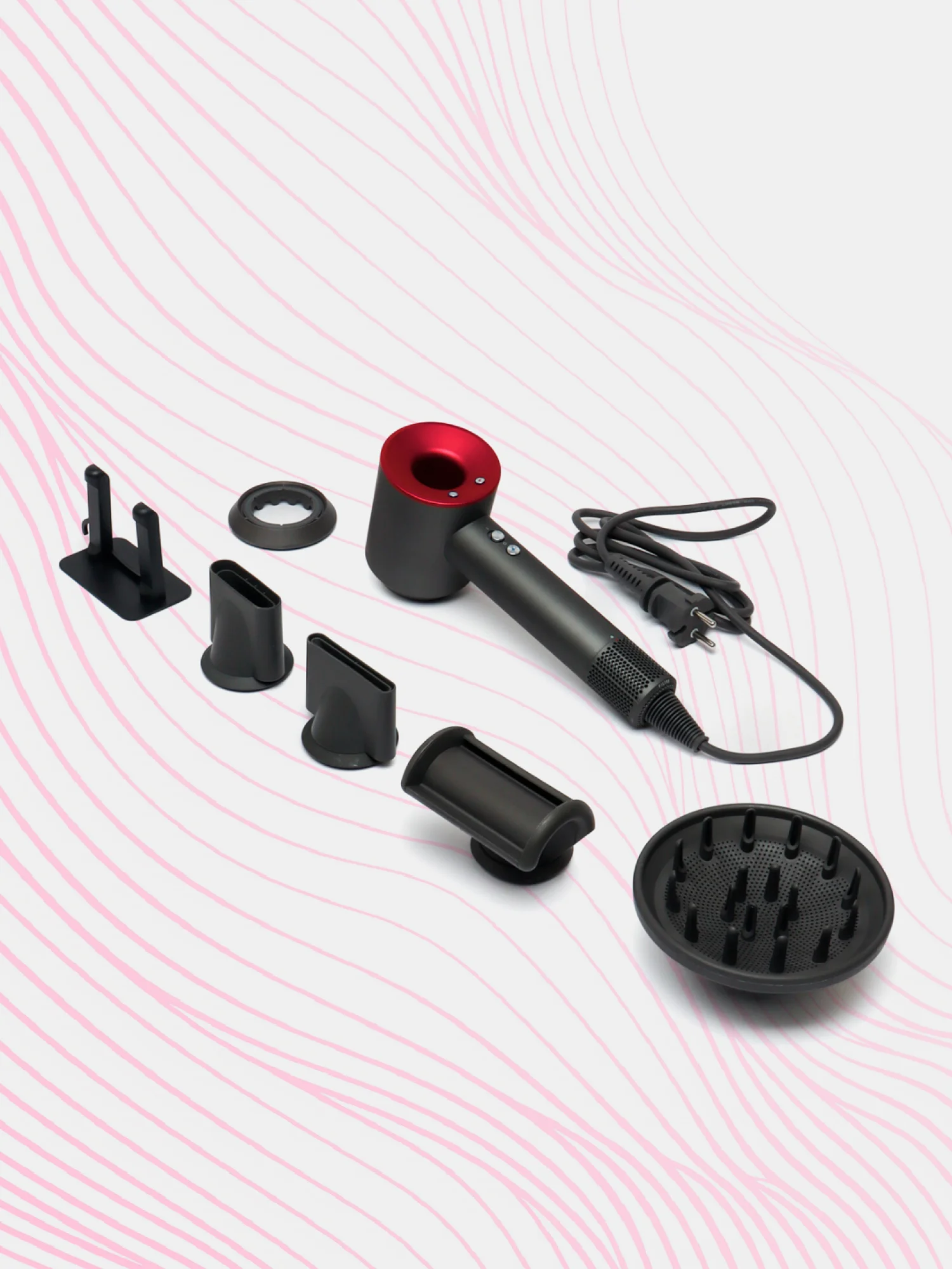 Тёмно-розовый фен Super Hair Dryer, для сушки и укладки волос, 5 в 1