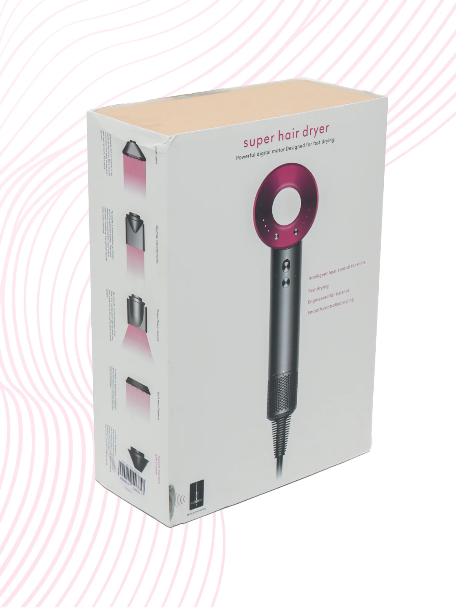 Тёмно-розовый фен Super Hair Dryer, для сушки и укладки волос, 5 в 1