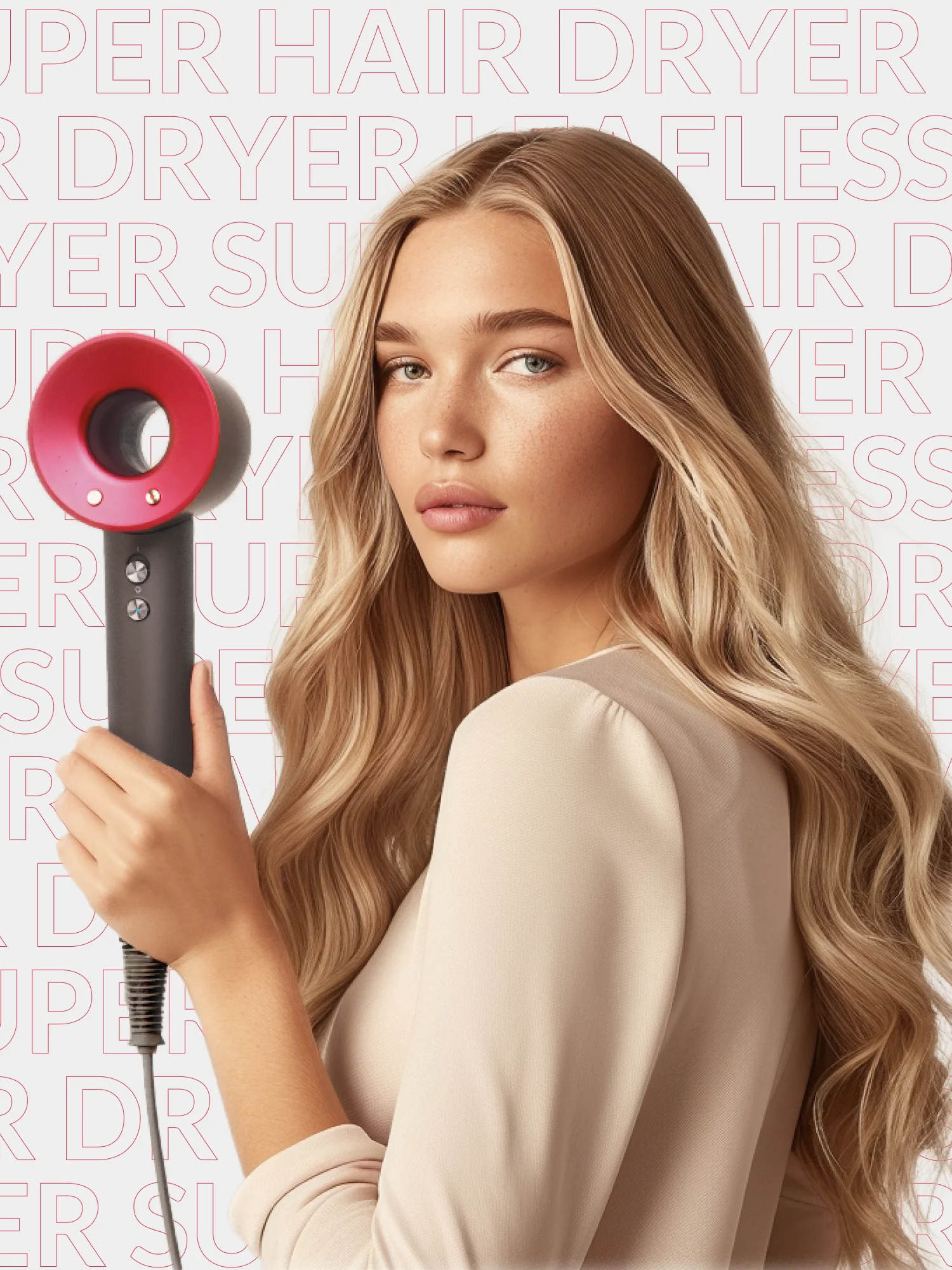 Тёмно-розовый фен Super Hair Dryer, для сушки и укладки волос, 5 в 1