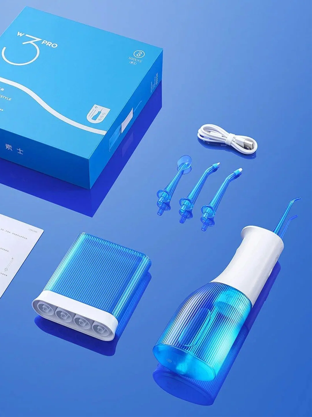 Ирригатор для полости рта Soocas W3 Pro (Blue), портативный, 4 насадки, 3 режима, 240 мл