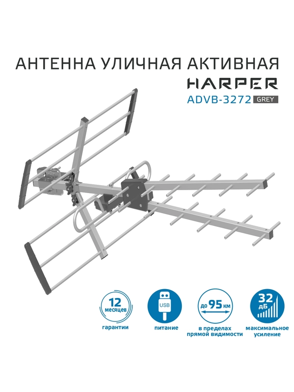 Активная внешняя антенна Harper ADVB-3272, серая