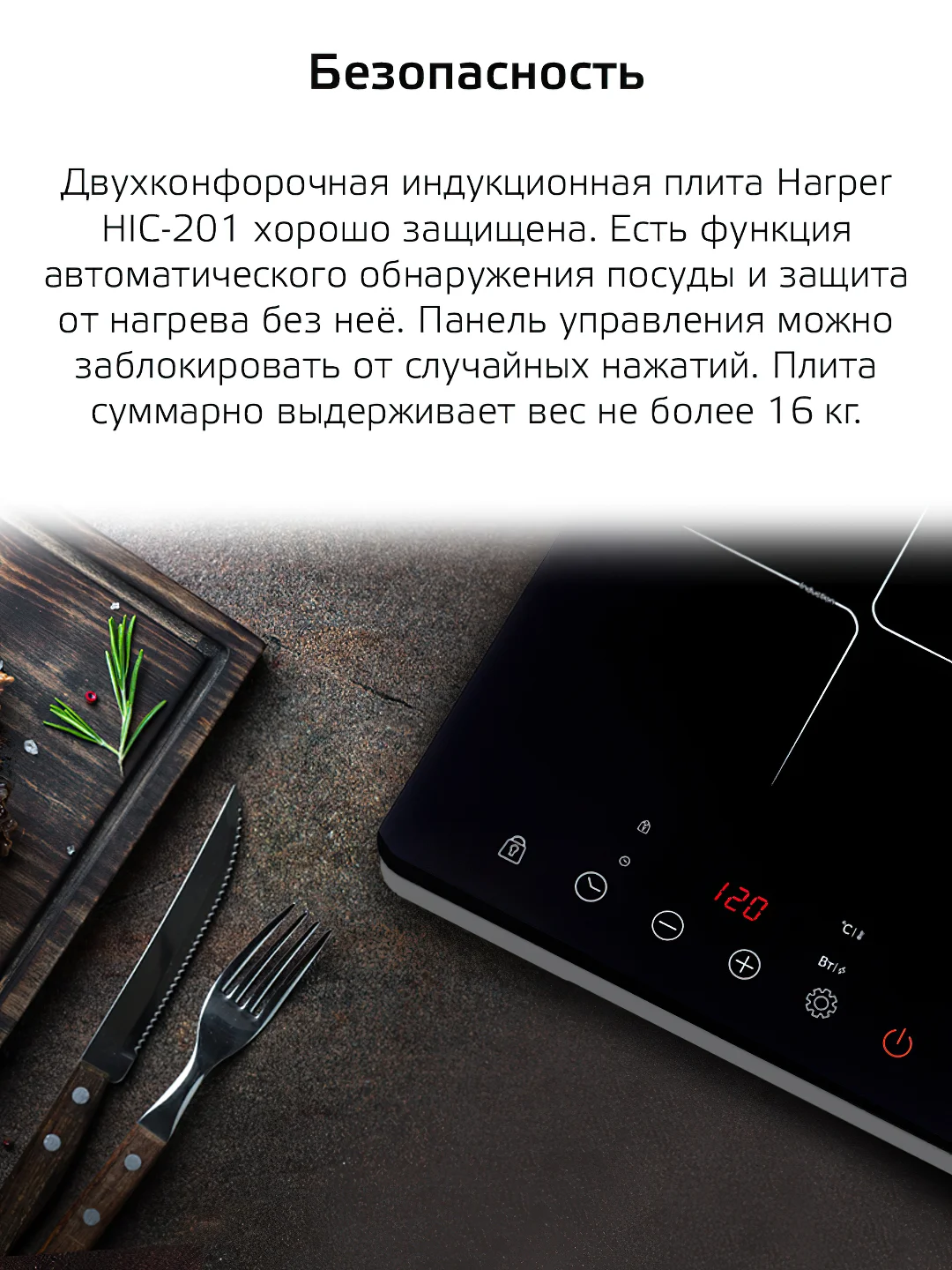Черный индукционная плита HARPER HIC-201