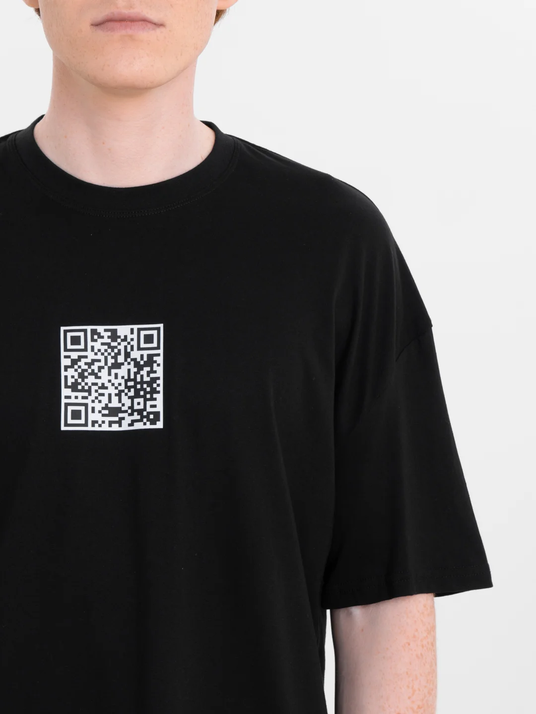 Черный футболка оверсайз "QR-код", унисекс, oversize, T-Shirt с принтом, хлопок