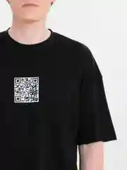 Черный футболка оверсайз "QR-код", унисекс, oversize,  T-Shirt с принтом, хлопок