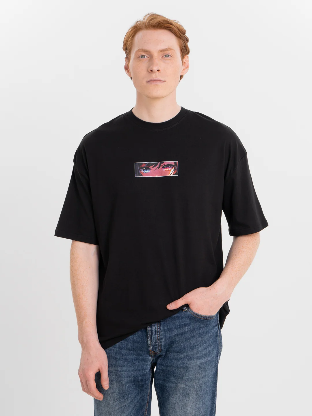 Черный футболка оверсайз "Аниме", унисекс, oversize, T-Shirt с принтом, хлопок